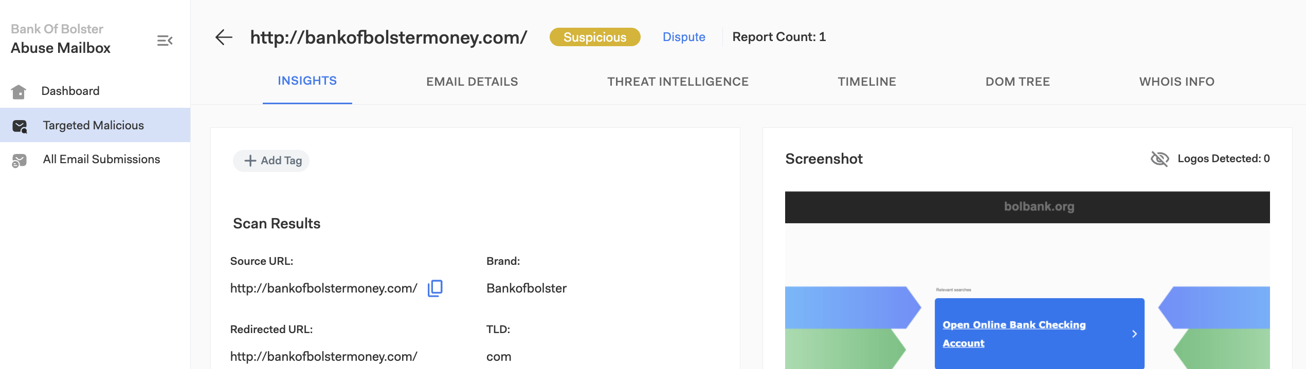Screenshot of an Insights page with a Dispute link visible.